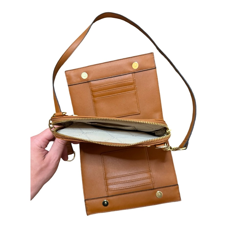 Steve Madden Crossbody Bag Brown Straw Woven Faux Leather Gold Chain Strap - Picture 4 of 6
